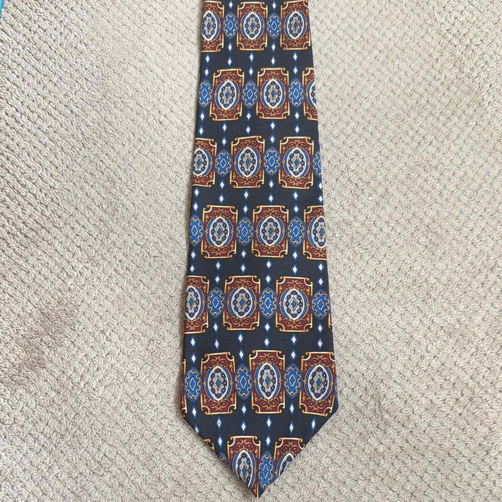 Wembley Blue and Brown Geometric Silk Tie